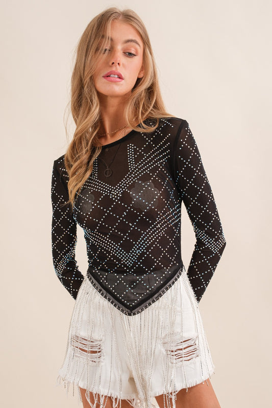 Eve Rhinestone Mesh Top