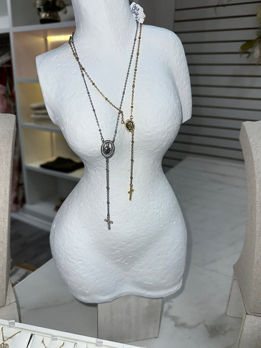 Virgin Mary and Cross Necklace