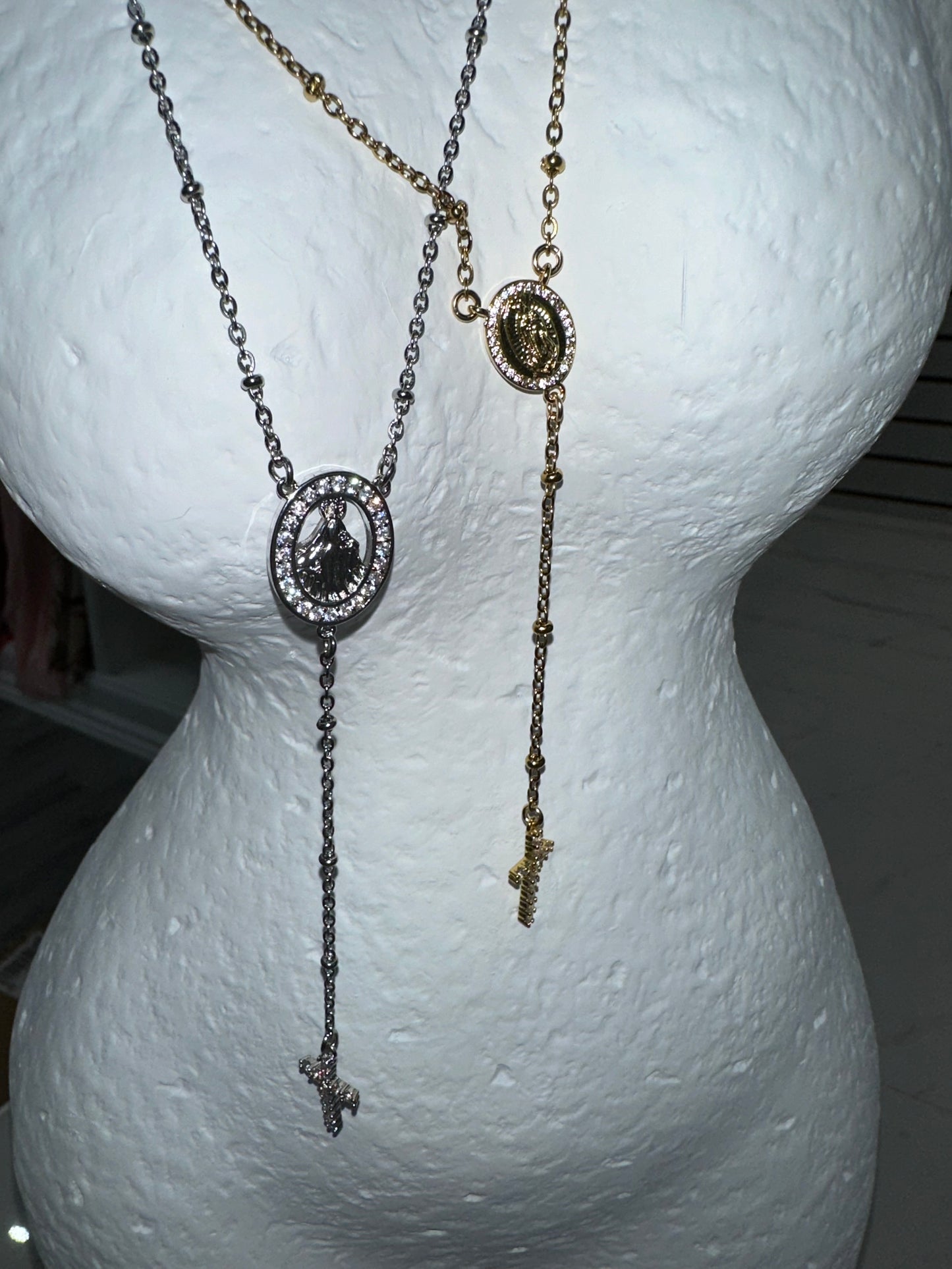 Virgin Mary and Cross Necklace