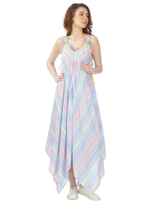 Samantha Striped Lace Hankerchief Hem Dress