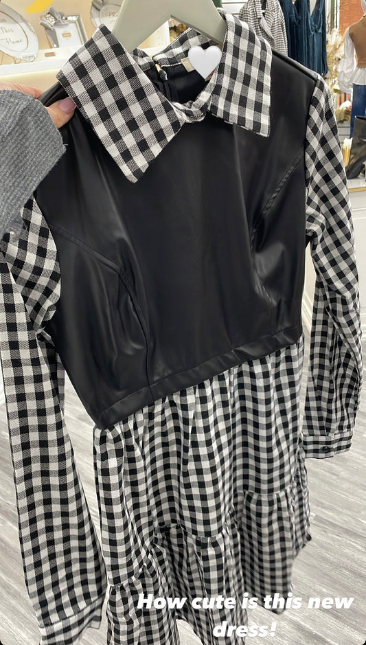 Plaid Leather Contrast Dress