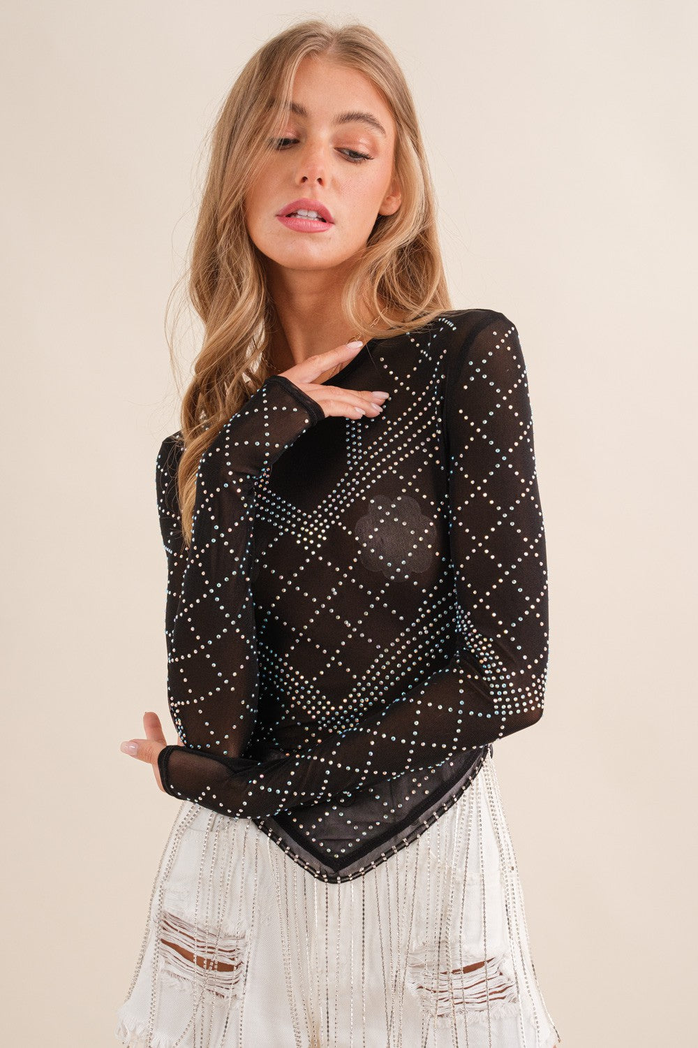 Eve Rhinestone Mesh Top