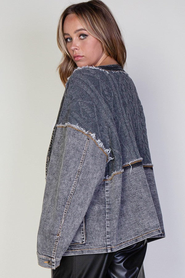 Lana Cable Knit Denim Cardigan