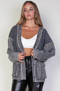 Lana Cable Knit Denim Cardigan