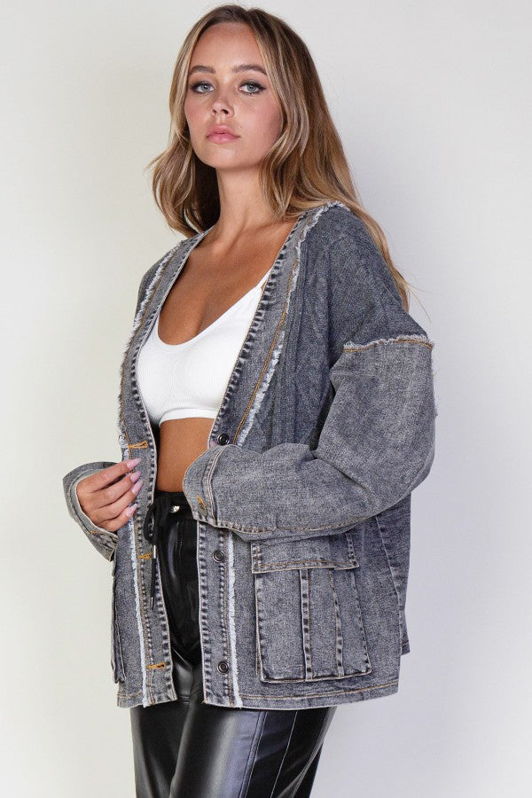 Lana Cable Knit Denim Cardigan