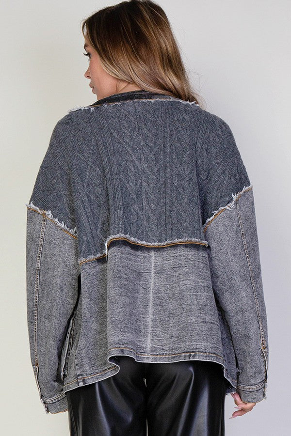 Lana Cable Knit Denim Cardigan