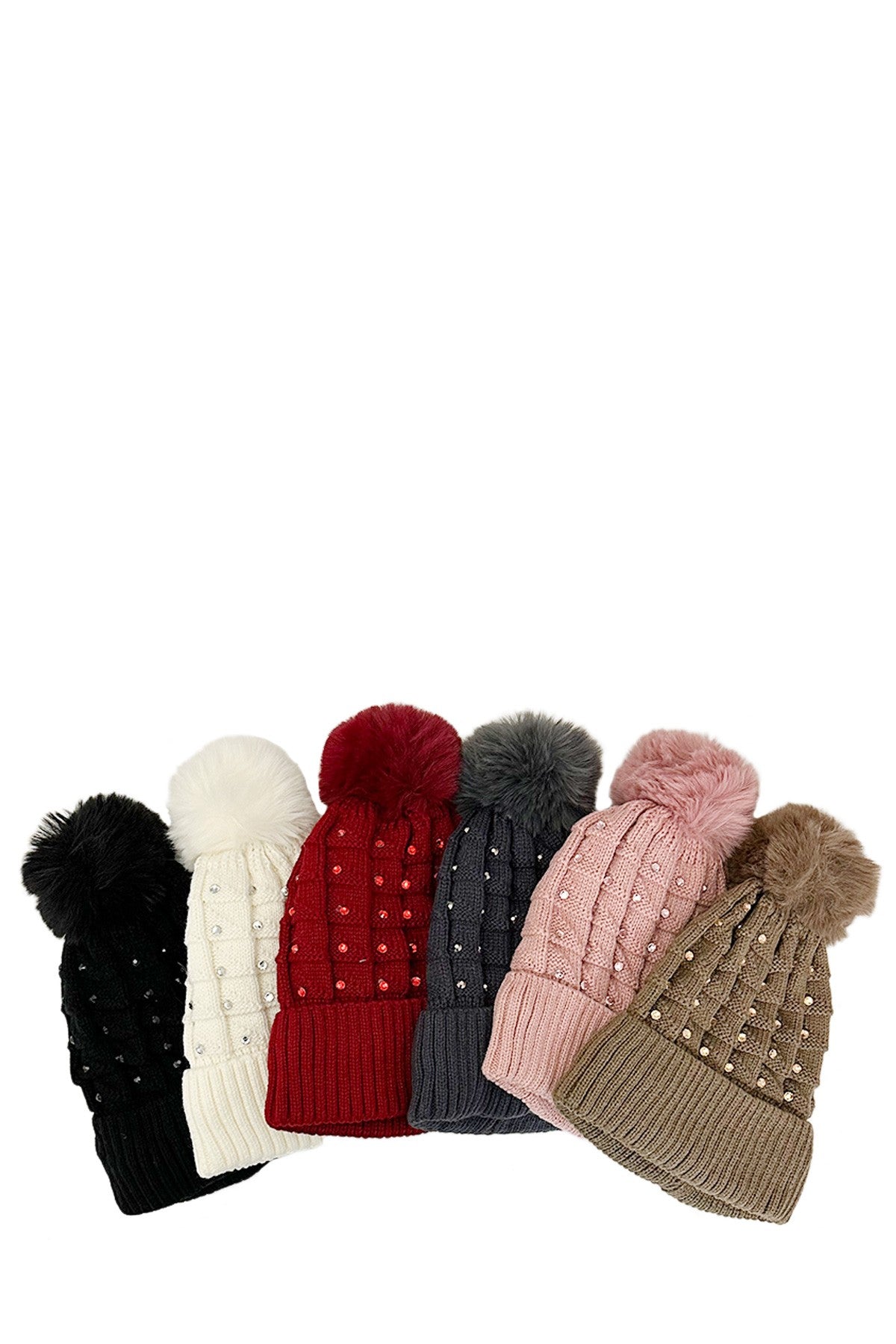 RHINESTONE BEANIE WITH POM POM