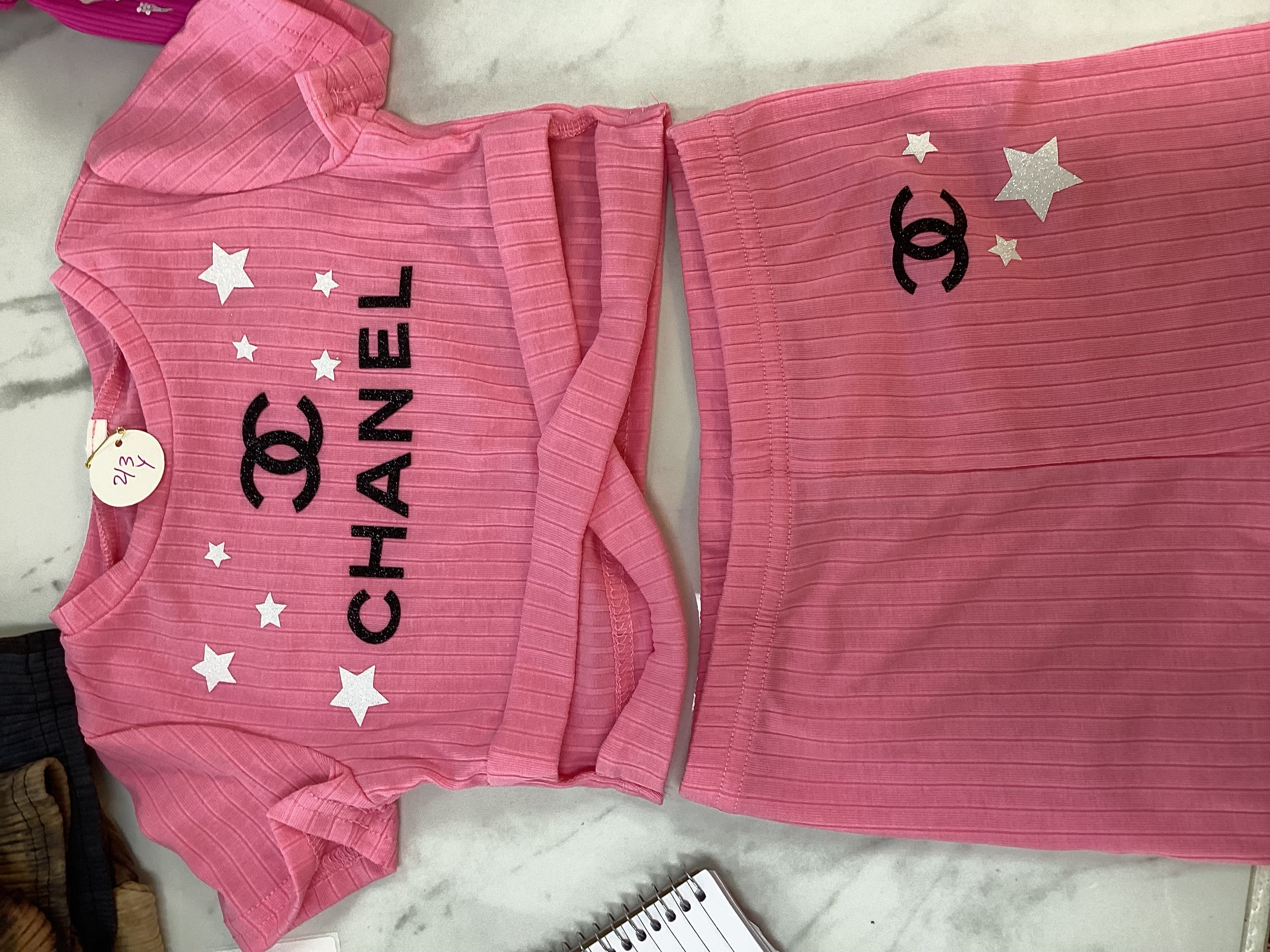 CC light pink short set
