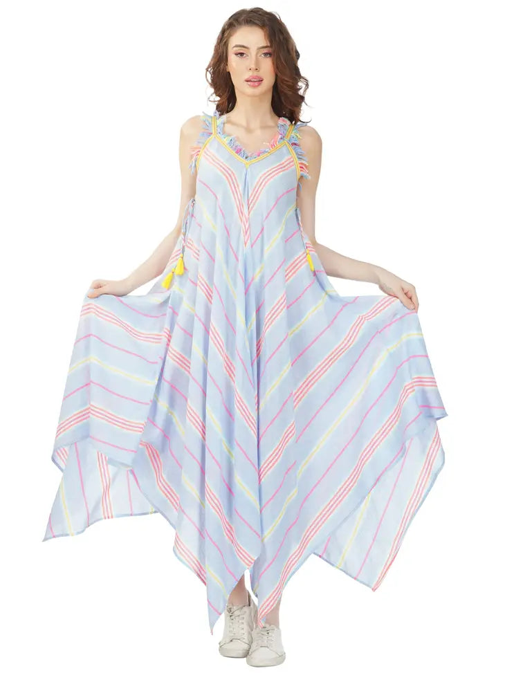 Samantha Striped Lace Hankerchief Hem Dress