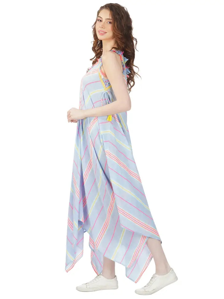 Samantha Striped Lace Hankerchief Hem Dress