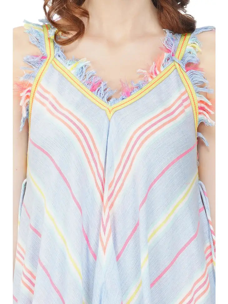 Samantha Striped Lace Hankerchief Hem Dress