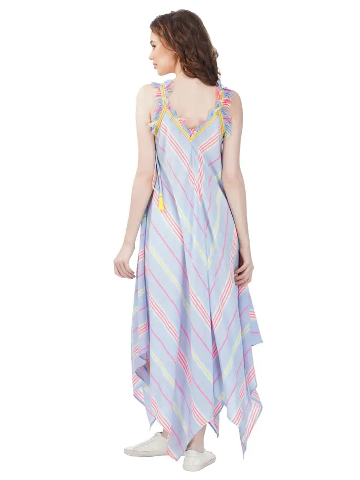 Samantha Striped Lace Hankerchief Hem Dress