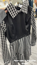 Plaid Leather Contrast Dress